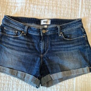 PAIGE Jimmy Jimmy Blue Denim Jean Shorts with Rolled Hem